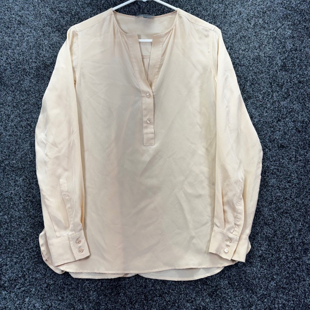 Vince Womens 100% Silk Long Sleeve Split Neck Blouse Champagne Beige Size 6